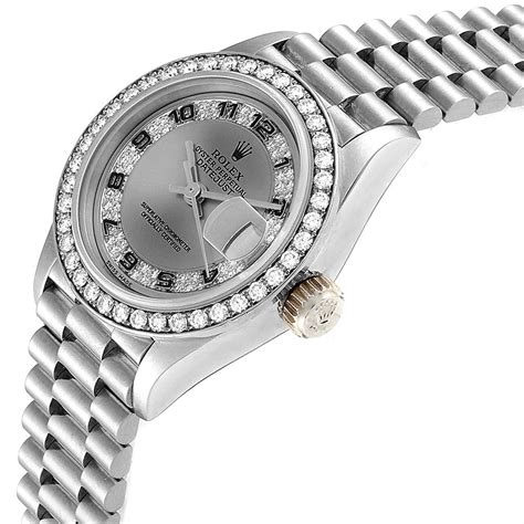 rolex president white gold myriad diamond dial ladies watch 69179|Rolex President Datejust Ladies Original Diamond Dial 18K White .